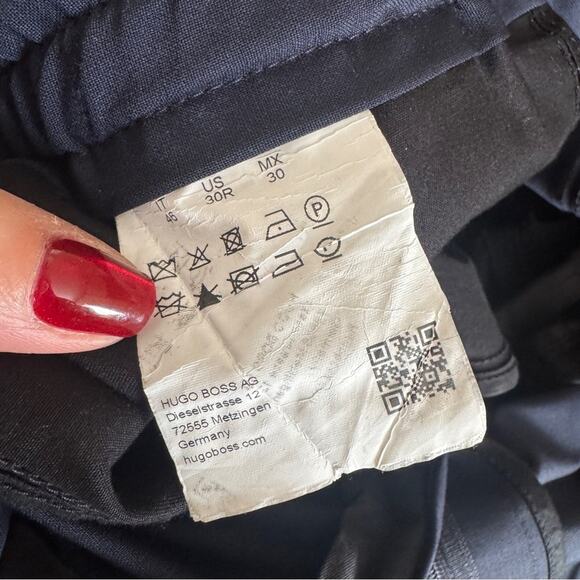 Hugo Boss wool blend navy blue trousers with elastic band in back and flat front - Picture 10 of 14